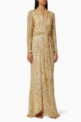 Wrap-around Sequin Embellished Gown Wrap-around Sequin Embellished Gown