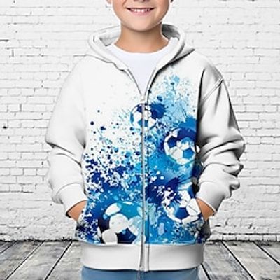 Boys 3D Football Hoodie Coat Outerwear Long Sleeve 3D Print Fall Winter Fashion Streetwear Cool Polyester Kids 3-12 Years Outdoor Casual Daily Regular Fit Lightinthebox
