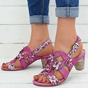 Women's Sandals Block Heel Sandals Stilettos Animal Print Daily Summer Satin Flower Embroidery Flower High Heel Open Toe Fashion PU Ankle Strap Embroidered Pink Gray miniinthebox