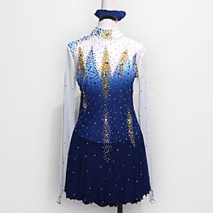 21Grams Figure Skating Dress Women's Girls' Ice Skating Dress Dark Blue Patchwork Asymmetric Hem Spandex High Elasticity Competition Skating Wear Crystal  Rhinestone Long Sleeve Ice Skating Figure Lightinthebox