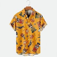 Halloween Skeleton / Skull Pumpkin Hawaiian Shirts Aloha Shirt 3D Graphic Shirt For Men's Adults' 3D Print Polyster Casual Daily miniinthebox - thumbnail