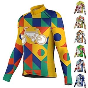 21Grams Men's Cycling Jersey Long Sleeve Bike Jersey Top with 3 Rear Pockets Mountain Bike MTB Road Bike Cycling Breathable Quick Dry Moisture Wicking Reflective Strips Green Yellow Orange Spandex Lightinthebox