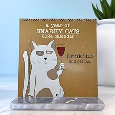 A Year Of Snarky Cats 2024 Wall Calendar Calendar - Calendar 2024- Cat With Red Wine Cup, Stupid Cat, Bored Cat Calendar, Gift Calendar 2024 Lightinthebox