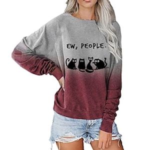 Women's Green Blue Purple Wine Royal Blue Round Neck Graphic Cat Daily Casual Clothing Apparel Hoodies Sweatshirts  Loose Fit miniinthebox