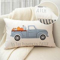 Autumn Throw Pillow Cover Embroidery Farmhouse Square Quality Pillow Case for Bedroom Livingroom Cushion Cover Pumpkin Truck Lightinthebox - thumbnail