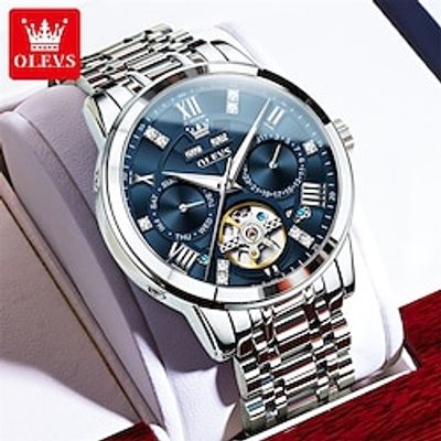 OLEVS Men Mechanical Watch Luxury Large Dial Business Wristwatch Luminous Calendar Waterproof World Time Steel Watch Lightinthebox