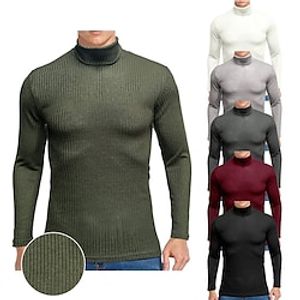Men's Turtleneck shirt Long Sleeve Shirt Plain Rolled collar Formal Date Long Sleeve Knitted Clothing Apparel Stylish Vintage Style Soft Essential miniinthebox