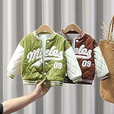 Toddler Boys Baseball Jackets Outerwear Letter Number Stripe Long Sleeve Side Stripe Coat School Cool Daily Black Light Green Brown Fall Winter 3-7 Years Lightinthebox