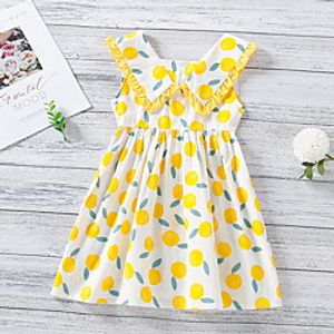 Kids Little Girls' Dress Graphic Print Yellow Knee-length Sleeveless Basic Dresses Summer Regular Fit 3-8 Years miniinthebox