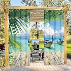 Outdoor Curtains for Patio Waterproof, Premium Thick Privacy Weatherproof Grommet Outside Curtains for Porch, Gazebo, Deck, 2 Panels, Beach Ocean Lightinthebox