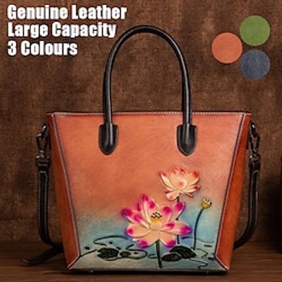 Women's Handbag Crossbody Bag Shoulder Bag Boston Bag Leather Outdoor Daily Holiday Zipper Flower Embossed Large Capacity Waterproof Durable Color Block Flower Vintage black Vintage green Retro red Lightinthebox