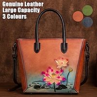 Women's Handbag Crossbody Bag Shoulder Bag Boston Bag Leather Outdoor Daily Holiday Zipper Flower Embossed Large Capacity Waterproof Durable Color Block Flower Vintage black Vintage green Retro red Lightinthebox - thumbnail