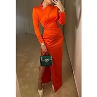 Sheath  Column Evening Gown Elegant Dress Formal Christmas Floor Length Long Sleeve High Neck Satin with Slit 2023 Lightinthebox - thumbnail