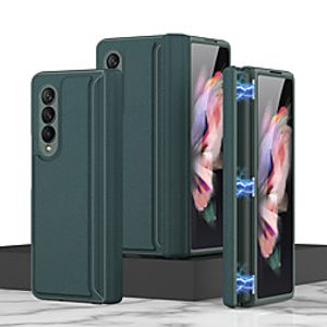 Phone Case For Samsung Galaxy Full Body Case Z Fold3 Shockproof Dustproof Flip Solid Colored Genuine Leather Lightinthebox