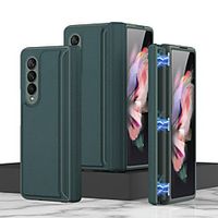 Phone Case For Samsung Galaxy Full Body Case Z Fold3 Shockproof Dustproof Flip Solid Colored Genuine Leather Lightinthebox - thumbnail