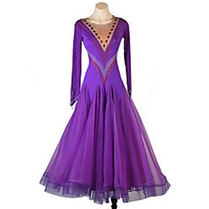 Ballroom Dance Dress Crystals  Rhinestones Women's Performance Long Sleeve Spandex Organza Lightinthebox