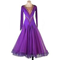 Ballroom Dance Dress Crystals  Rhinestones Women's Performance Long Sleeve Spandex Organza Lightinthebox - thumbnail