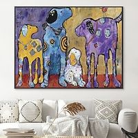 Hand Painted Impressionist Dog Family Oil Painting On Canvas handmade Original Funny Pet Painting Modern artwork painting for Living room bedroom Wall Decor colorful painting home decor Lightinthebox