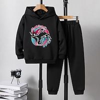 2 Pieces Kids Boys Clothing Set Outfit Graphic Animal Long Sleeve Set Casual Fashion Daily Fall 7-13 Years Black White Ivory Lightinthebox - thumbnail