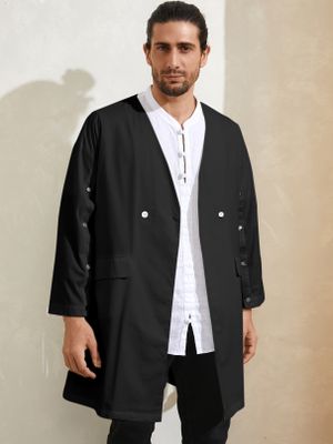 Men Casual V-neck Solid Color Coat Middle Shirt Men Casual V-neck Solid Color Coat Middle Shirt