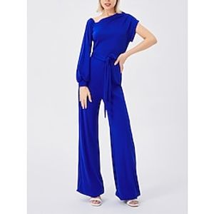 Women's Jumpsuit High Waist Solid Color One Shoulder Streetwear Office Work Regular Fit Long Sleeve Black Blue S M L Fall Lightinthebox