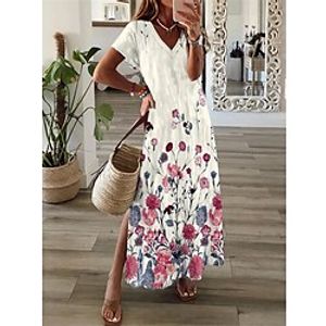 Women's Shift Dress Maxi long Dress Beige Short Sleeve Floral Split Print Spring Summer V Neck Casual Vacation 2022 S M L XL XXL 3XL Lightinthebox