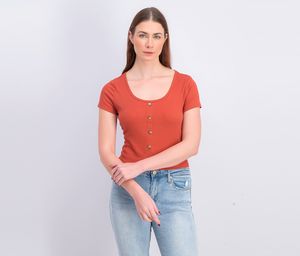 Juniors Button-Front Rib-Knit T-Shirt  Burnt Henna