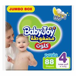 Babyjoy Cullote Pants Diaper, Jumbo Box Large Size 4, Count 88, 9 - 14 Kg