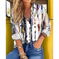 Women's Shirt Blouse Striped Casual Black White Red Print Button Long Sleeve Fashion Shirt Collar Regular Fit Spring   Fall Lightinthebox - thumbnail