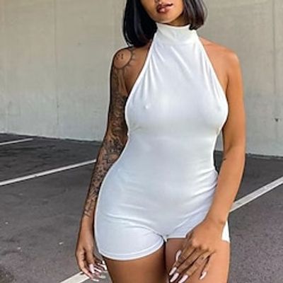 Women's Romper Backless Solid Color Halter Neck Casual Sport Daily Regular Fit Sleeveless White S M L Spring Lightinthebox Women's Romper Backless Solid Color Halter Neck Casual Sport Daily Regular Fit Sleeveless White S M L Spring Lightinthebox