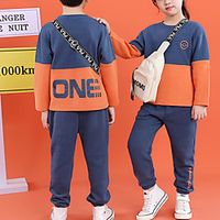 Kids Toddler Boys' T-shirt  Pants Clothing Set 2 Pieces Long Sleeve Navy Blue Print Letter Print Casual / Daily Basic Casual 3-13 Years miniinthebox - thumbnail