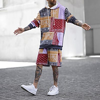 Men's Tracksuit Sweatsuit Bohemian Style Plaid Graphic Casual Daily Holiday Casual Big and Tall Hoodies Sweatshirts  Yellow miniinthebox