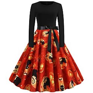 Women's A Line Dress Midi Dress Black Long Sleeve Print Modern Style Fall Winter Round Neck Vintage 2021 S M L XL XXL Lightinthebox