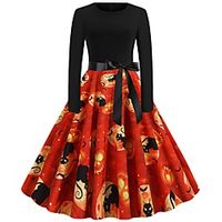 Women's A Line Dress Midi Dress Black Long Sleeve Print Modern Style Fall Winter Round Neck Vintage 2021 S M L XL XXL Lightinthebox - thumbnail