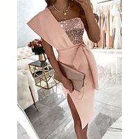 Women's Party Dress Sequin Dress Cocktail Dress Midi Dress Pink Sleeveless Pure Color Lace up Spring Fall Winter One Shoulder Fashion Winter Dress Wedding Guest Vacation 2023 S M L XL Lightinthebox - thumbnail