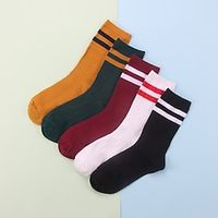 5 Pairs Women's Crew Socks Work Daily Holiday Solid Color Polyester Sporty Simple Classic Casual Casual  Daily Sports Socks Lightinthebox