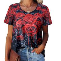 Women's T shirt Tee Floral Casual Holiday Print Red Short Sleeve Fashion Round Neck Summer Lightinthebox