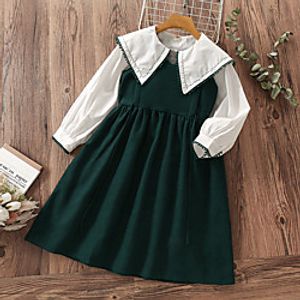 Kids Girls' Children's Day Clothing Set 2 Pieces Long Sleeve Green Solid Color Drawstring Street School Active Fashion Regular Midi 3-12 Years Lightinthebox