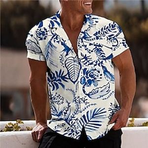 Men's Shirt Print Leaves Turndown Street Casual Button-Down Print Short Sleeve Tops Casual Fashion Designer Breathable Blue  Spring  Summer Lightinthebox