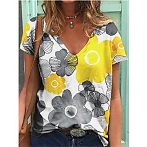 Women's T shirt Floral V Neck Tops Basic Basic Top White miniinthebox