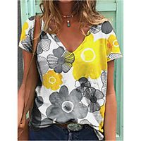 Women's T shirt Floral V Neck Tops Basic Basic Top White miniinthebox - thumbnail
