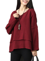 Solid Long Sleeve Layers Loose Cotton Blouse