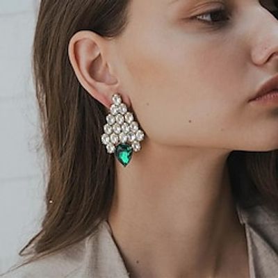 Women's Hoop Earrings Geometrical Drop Precious Stylish Simple Imitation Diamond Earrings Jewelry Silver  Golden For Wedding Party 1 Pair Lightinthebox