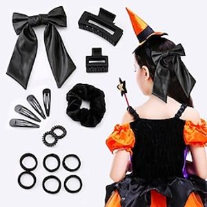 16pcs Women's Girls' Hair Ties Hair Claws Hair Accessory Set For Halloween Daily Resin Satin Black Lightinthebox