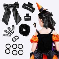 16pcs Women's Girls' Hair Ties Hair Claws Hair Accessory Set For Halloween Daily Resin Satin Black Lightinthebox - thumbnail