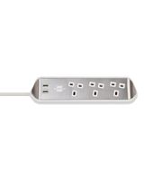 Brennenstuhl 3 Way Corner Extension Socket with 2 Way USB A Socket 2 Meter Cable White