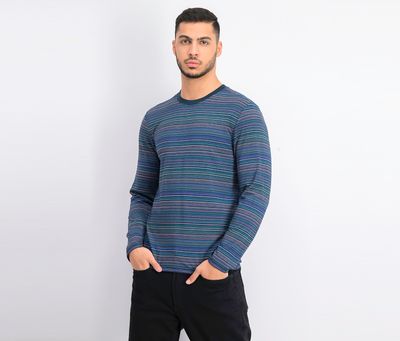 Mens Saturday Stripe Jersey Crew Tee Rouge Blue Mens Saturday Stripe Jersey Crew Tee Rouge Blue