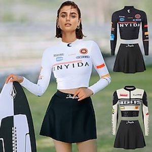 Summer Racing Suit Style Swimwear Women Long Sleeve Padded Push Up Cropped High Waist Beach Skirts Two Piece Surfing Swimming Suits for Lady Lettered Printed Swimwear Lightinthebox