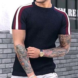 Men's T shirt Tee Waffle Shirt Tee Top Color Block Crew Neck Street Vacation Short Sleeves Patchwork Clothing Apparel Fashion Designer Basic Lightinthebox