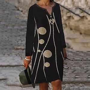 Women's Black Blue Wine Long Sleeve Geometric Print Fall V Neck Winter Dress Fall Dress S M L XL XXL 3XL Lightinthebox